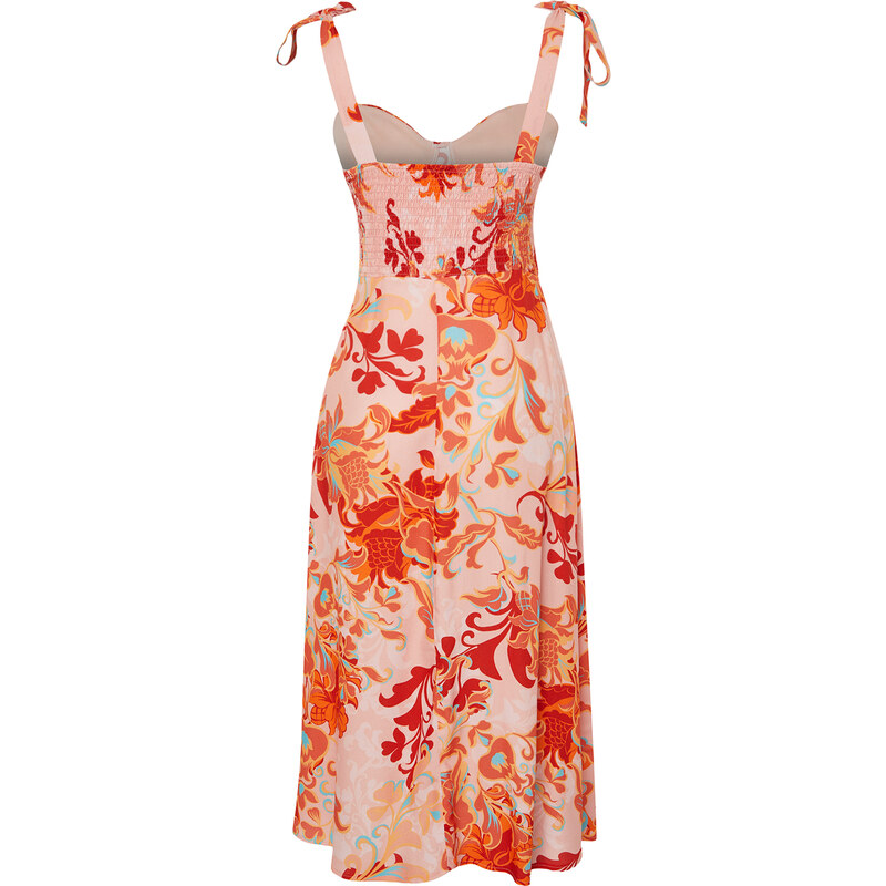 Trendyol Pink Floral A-Line Viscose Midi Woven Dress