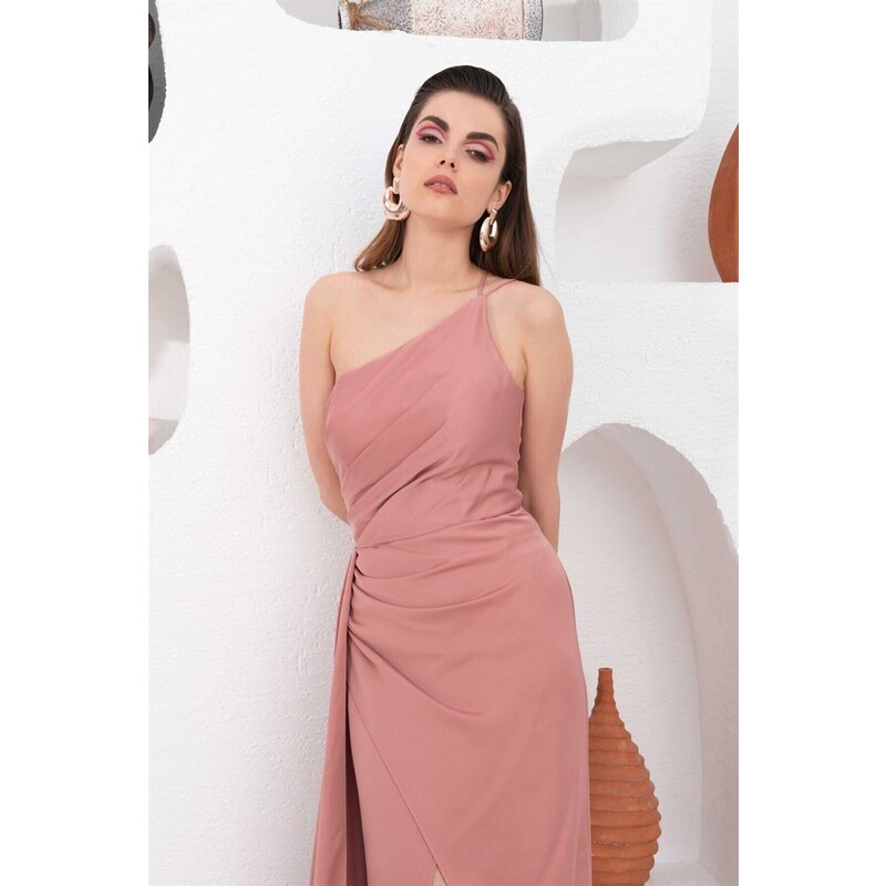 Carmen Powder Satin One-Shoulder Long Evening Dress