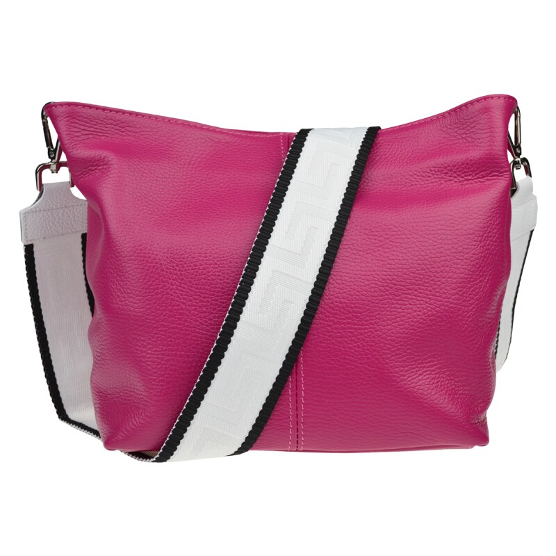 Růžová kožená italská crossbody kabelka Prisca Fuxia Scura s přídavným 91389713