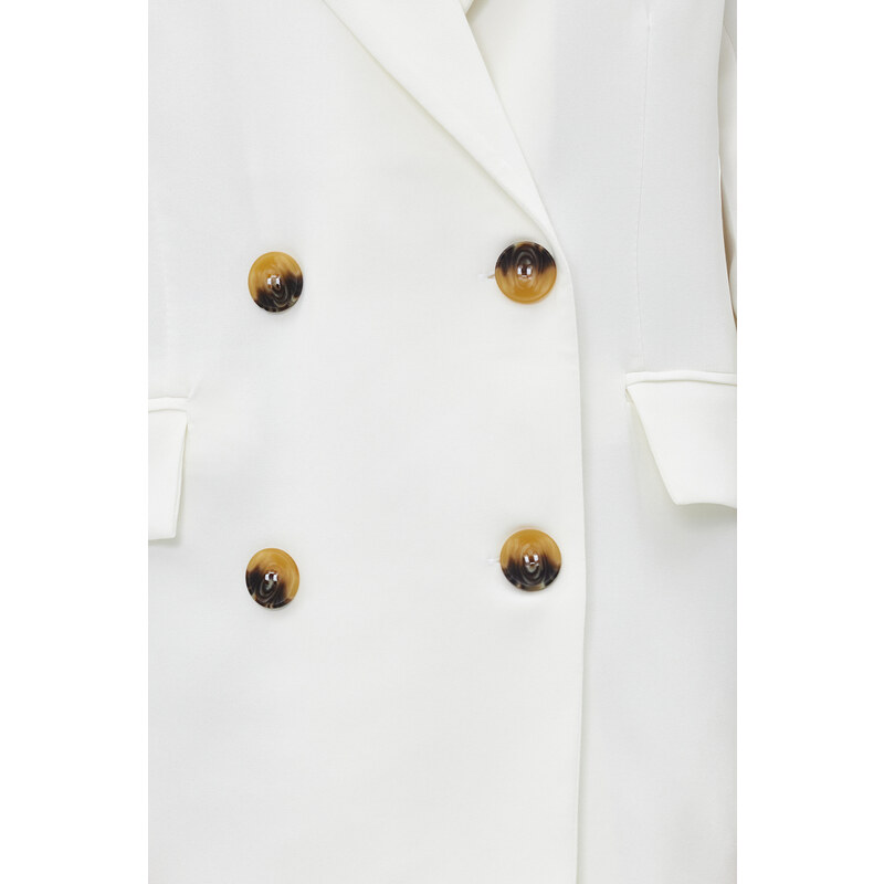 Trendyol Ecru Oversize Lined Double Breasted Closure Woven Blazer Jacket