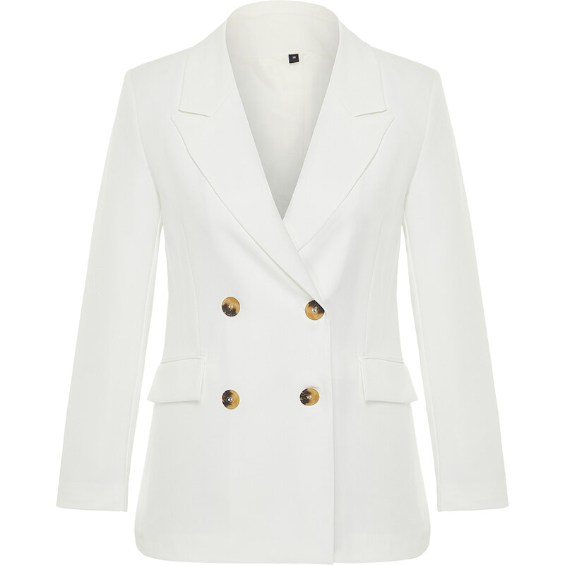 Trendyol Ecru Oversize Lined Double Breasted Closure Woven Blazer Jacket