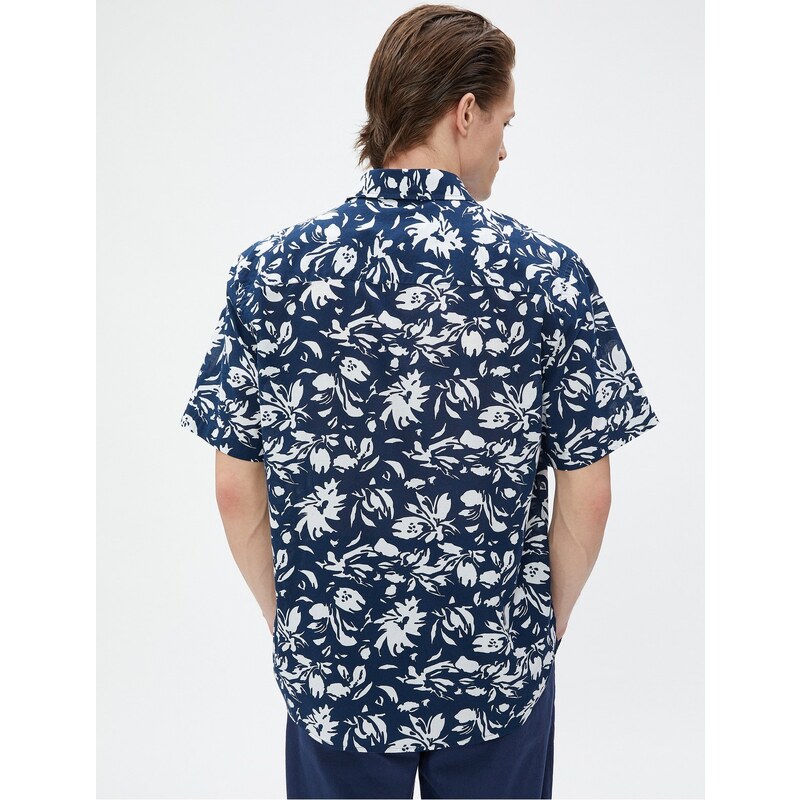 Koton Summer Shirt with Floral Short Sleeves, Classic Collar