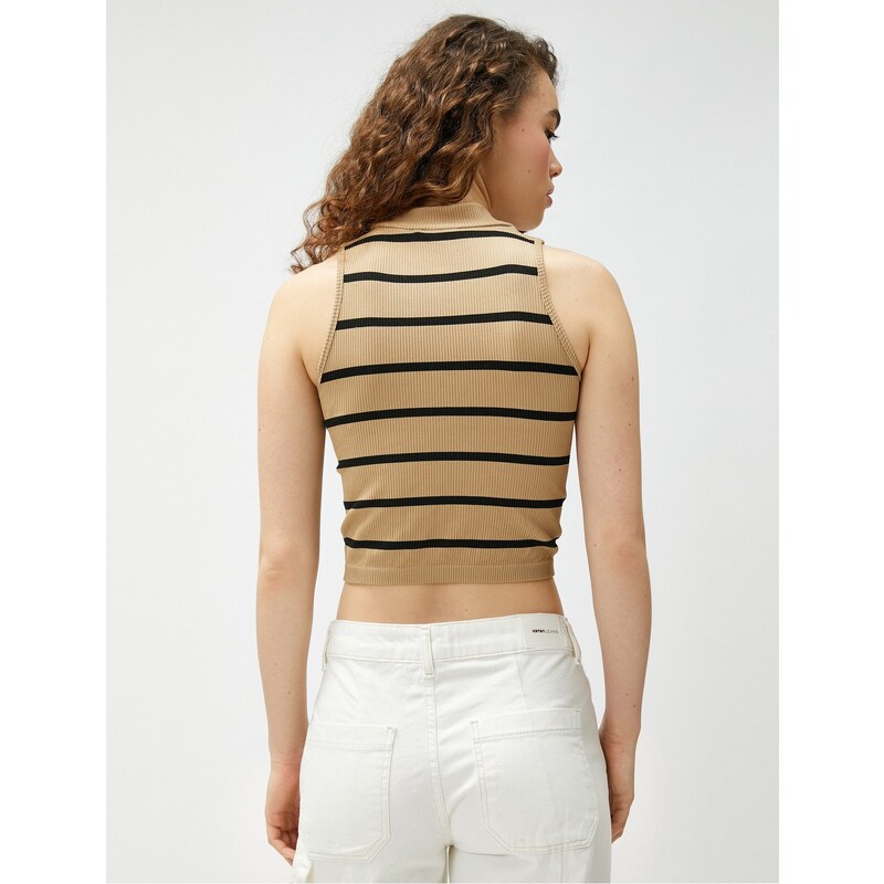 Koton Crop Athlete Stand Up Collar, Ribbed Patterned