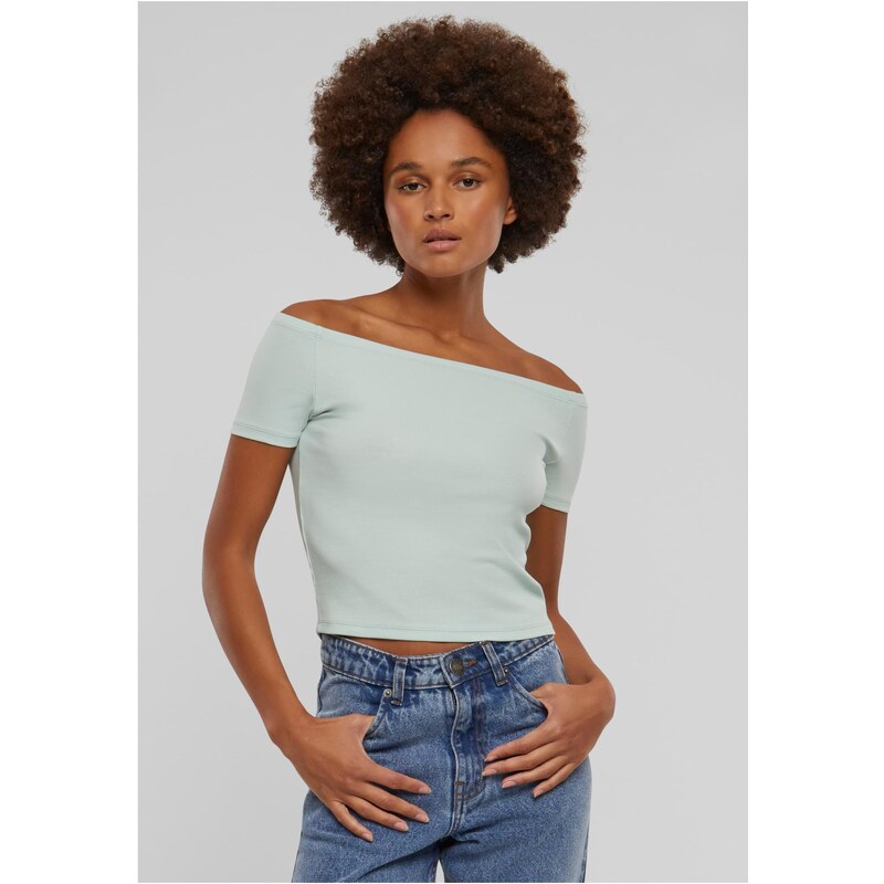 Urban Classics Dámské tričko Organic Off Shoulder Rib - mint