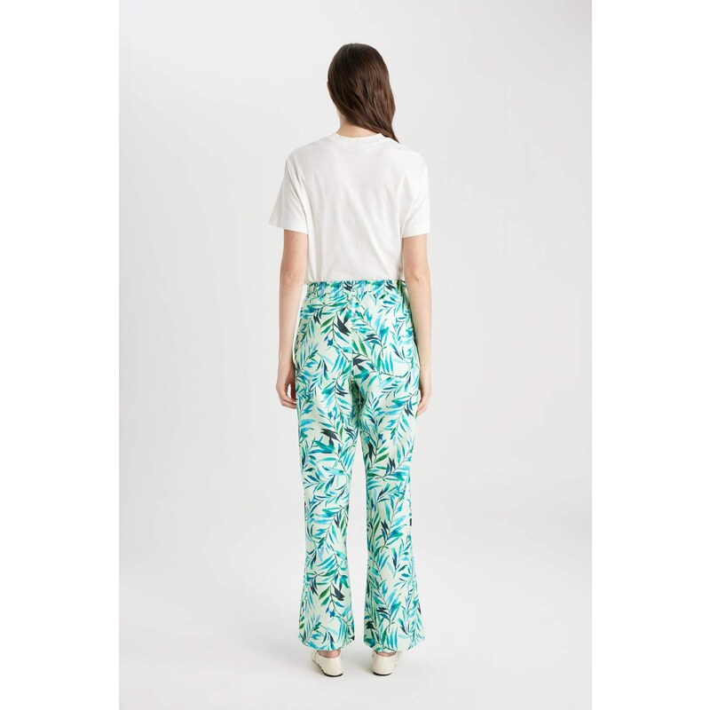 DEFACTO Wide Leg Patterned Pocket Linen Look Trousers