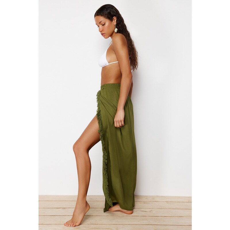 Trendyol Khaki Maxi Woven Tassel Skirt