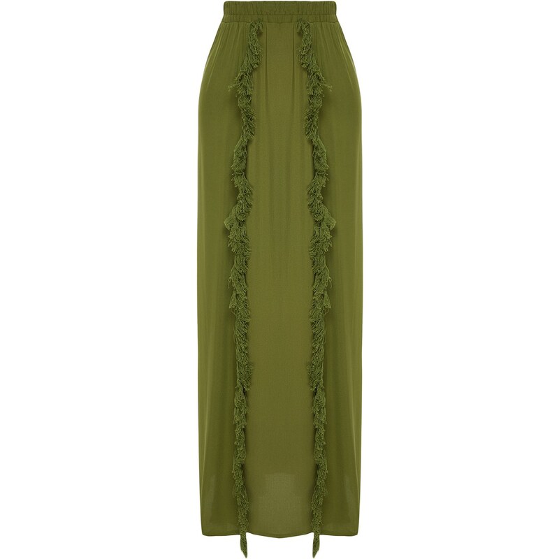 Trendyol Khaki Maxi Woven Tassel Skirt