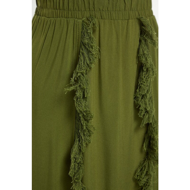 Trendyol Khaki Maxi Woven Tassel Skirt