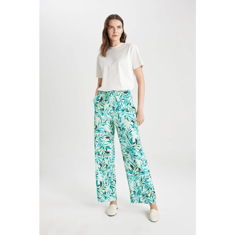 DEFACTO Wide Leg Patterned Pocket Linen Look Trousers