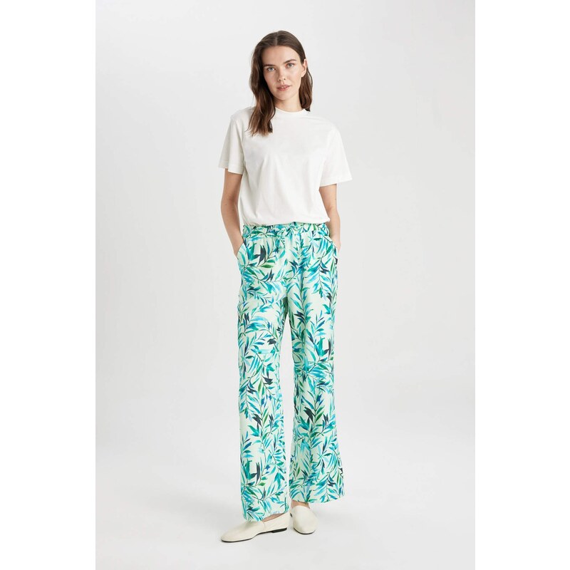 DEFACTO Wide Leg Patterned Pocket Linen Look Trousers