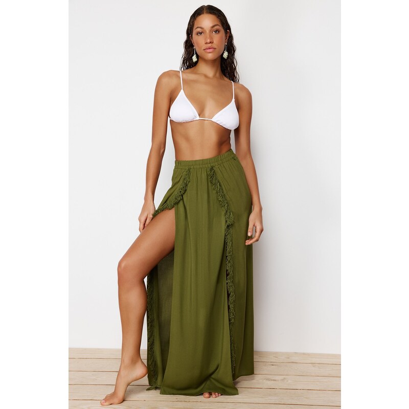 Trendyol Khaki Maxi Woven Tassel Skirt