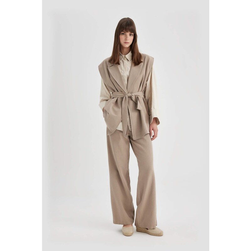 DEFACTO Palazzo Linen Blend Trousers