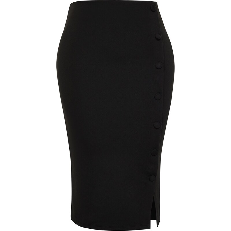 Trendyol Curve Black Button Detailed Midi Knitted Skirt