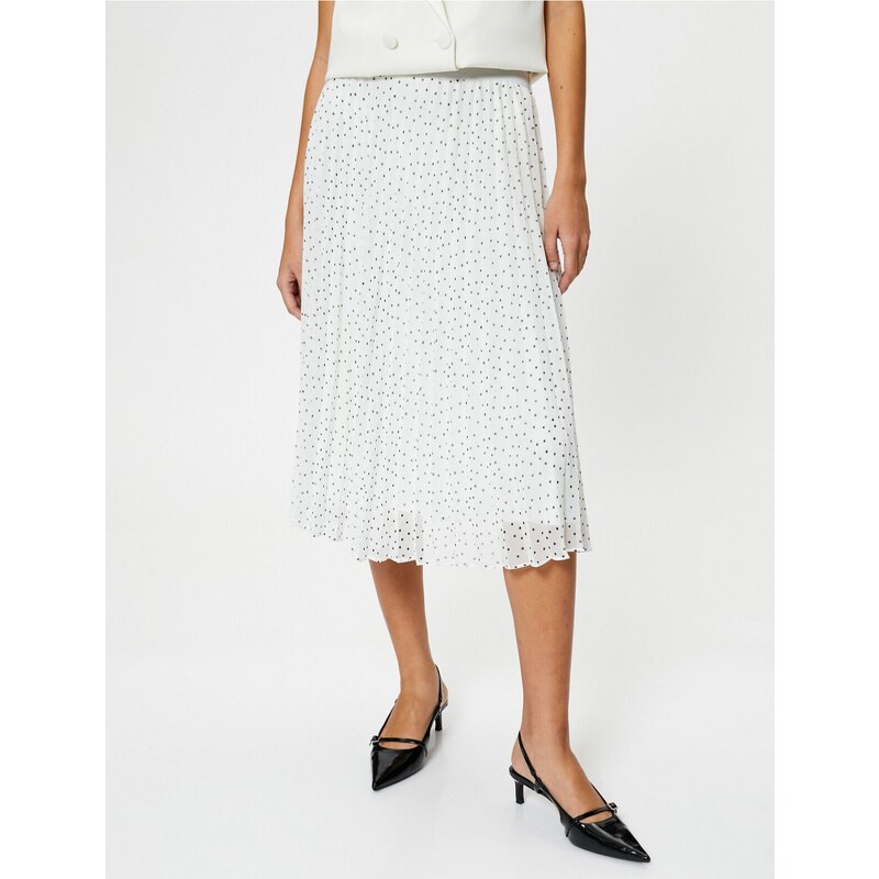 Koton Polka Dot High Waist Midi Pleated Skirt Chiffon