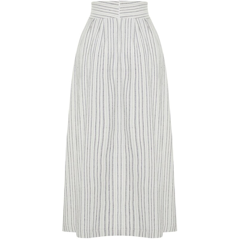 Trendyol Ecru Striped Pocket Detailed Linen Look Woven Skirt