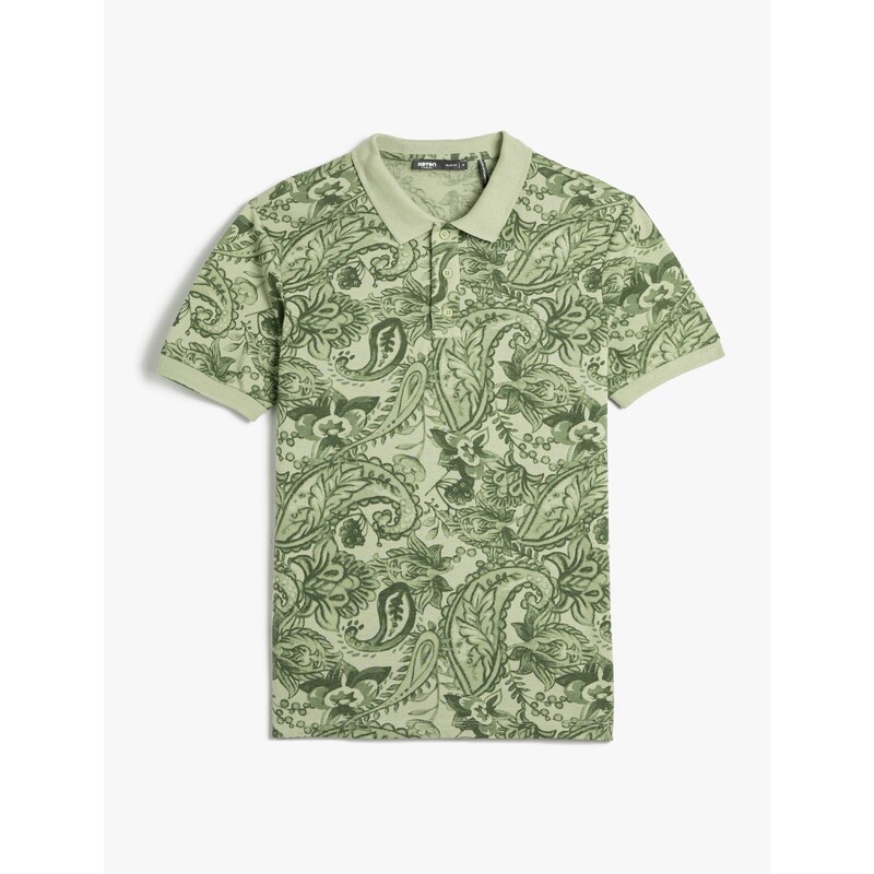 Koton Polo T-Shirt Floral Button Slim Fit Cotton