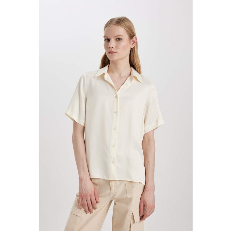 DEFACTO Regular Fit Shirt Collar Satin Short Sleeve Shirt