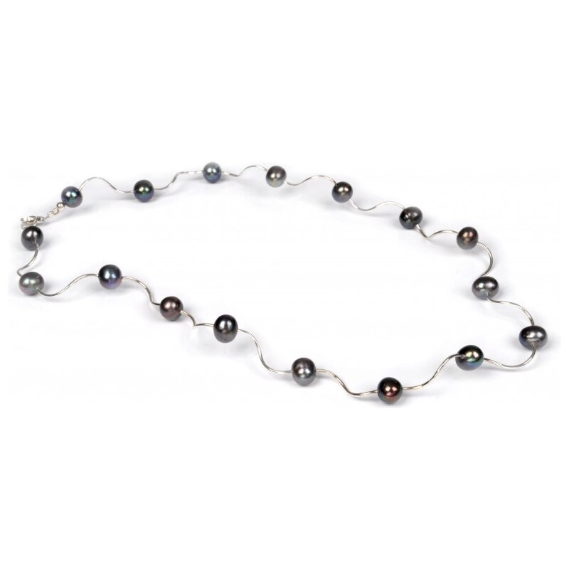 JwL Luxury Pearls Náhrdelník pravé kovově modré perly na vlnách JL0011