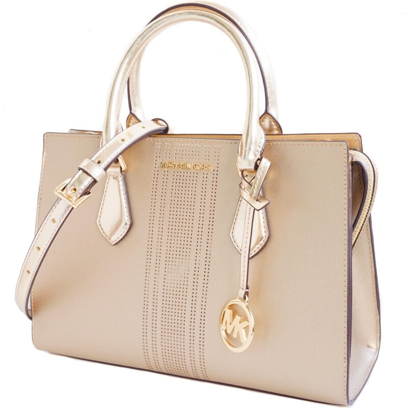 Michael Kors kabelka Sheila medium vegan leather pale gold zlatá