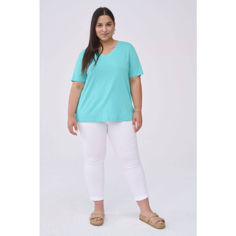 Turquoise V-neck blouse Blue Shadow