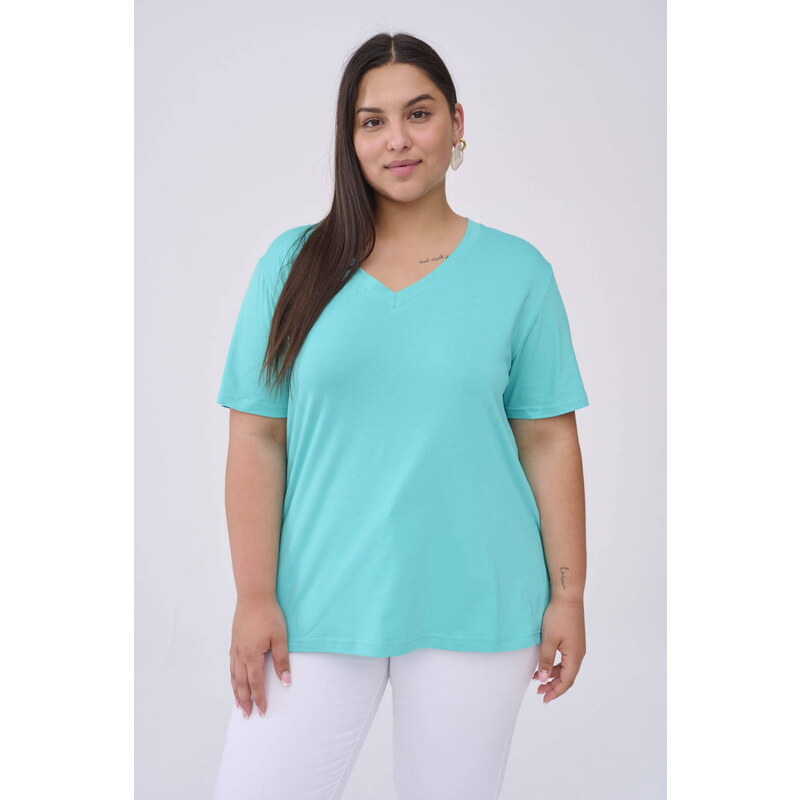 Turquoise V-neck blouse Blue Shadow