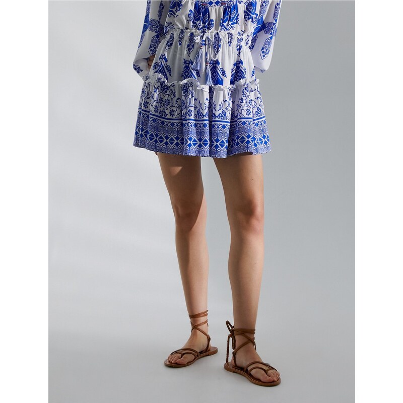 Koton Tiered Mini Skirt with a Traditional Pattern