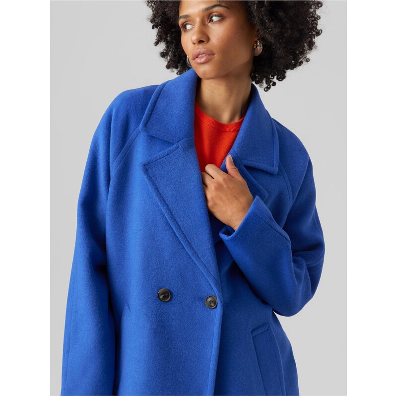 Modrý dámský kabát s příměsí vlny VERO MODA Hazel - Dámské