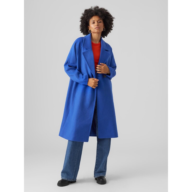 Modrý dámský kabát s příměsí vlny VERO MODA Hazel - Dámské