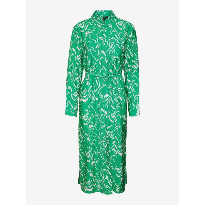 Zelené dámské vzorované košilové midišaty Vero Moda Cia - Dámské