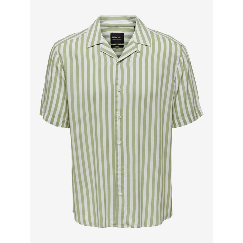 Bílo-zelená pánská pruhovaná košile s krátkým rukávem ONLY & SONS W - Pánské