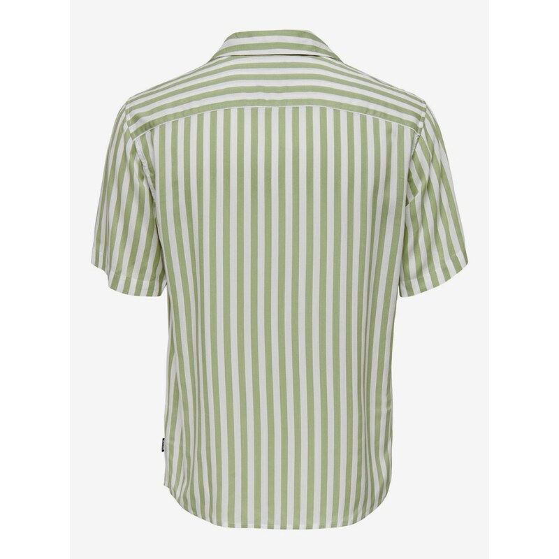 Bílo-zelená pánská pruhovaná košile s krátkým rukávem ONLY & SONS W - Pánské