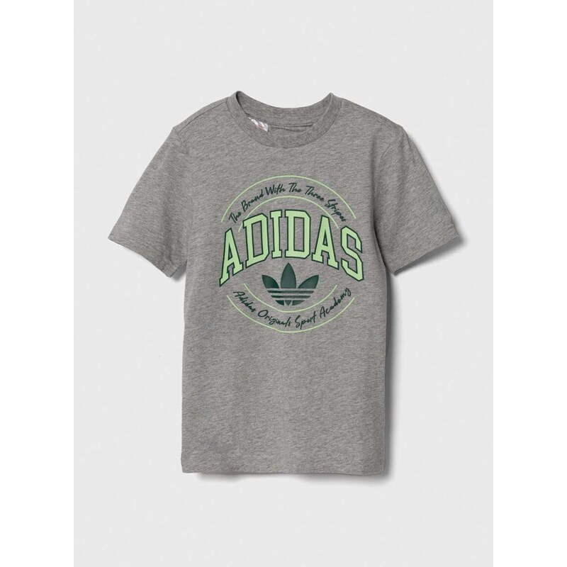 Dětské bavlněné tričko adidas Originals šedá barva, s potiskem