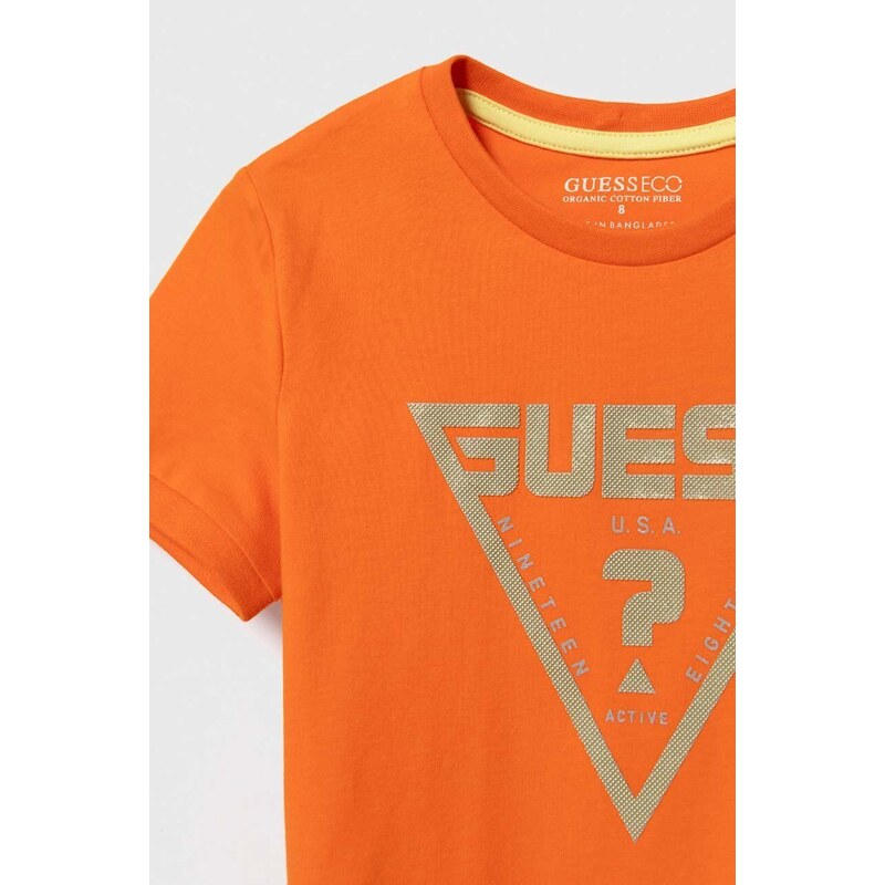 Dětské tričko Guess oranžová barva, s potiskem