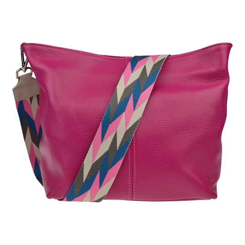 Růžová kožená italská crossbody kabelka Prisca Fuxia Scura s