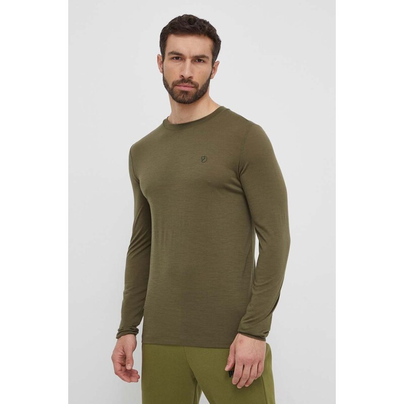 Vlněné tričko s dlouhým rukávem Fjallraven Abisko Wool zelená barva, F87194