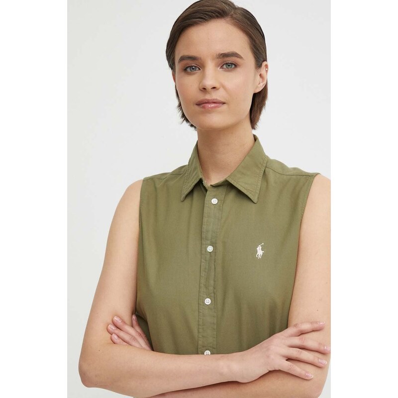 Bavlněná košile Polo Ralph Lauren zelená barva, regular, s klasickým límcem, 211906512