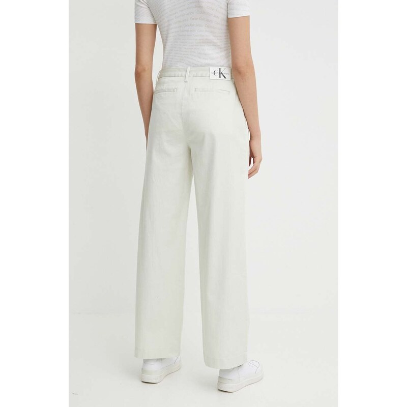 Kalhoty Calvin Klein Jeans dámské, zelená barva, jednoduché, high waist, J20J223704