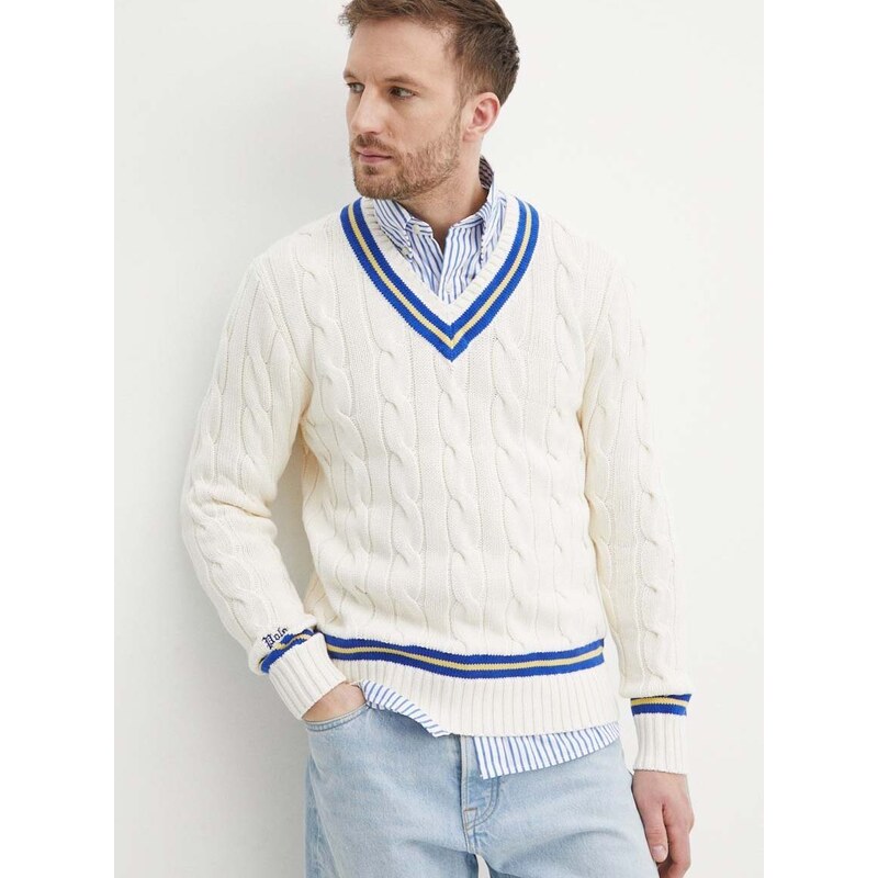 Bavlněný svetr Polo Ralph Lauren béžová barva, 710934013