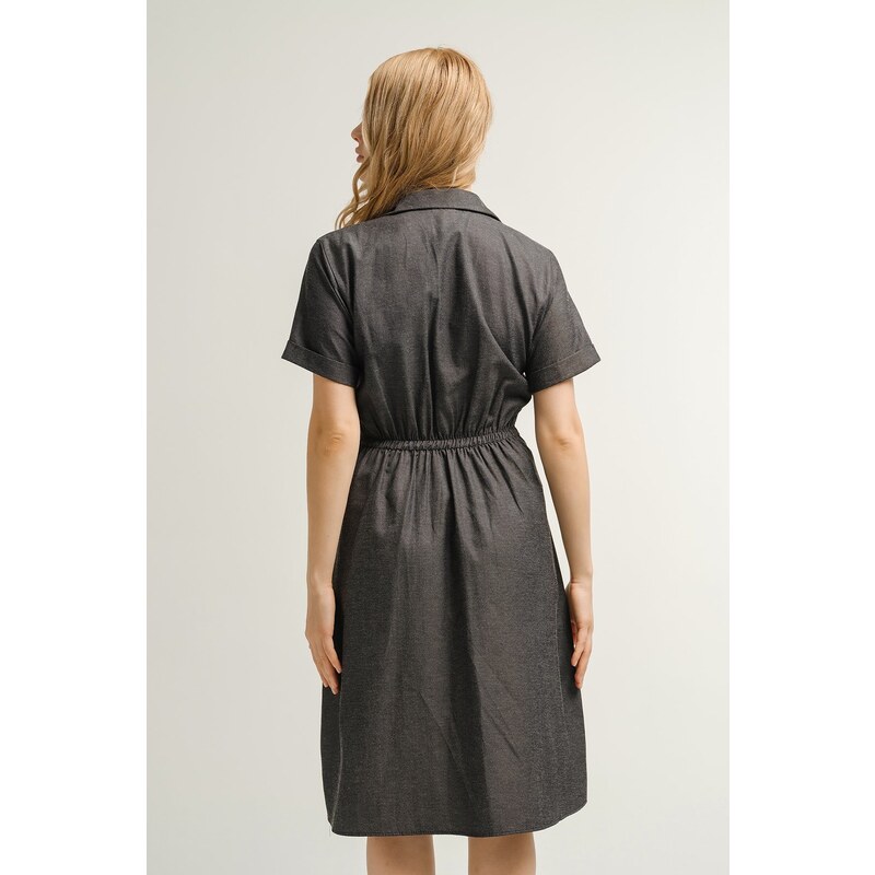 armonika Women's Anthracite Short Dress With Elastic Waist.