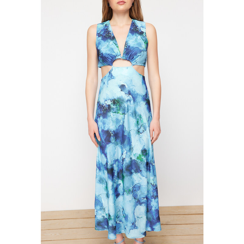 Trendyol Blue Cut Out/Window Detail Maxi Woven Dress