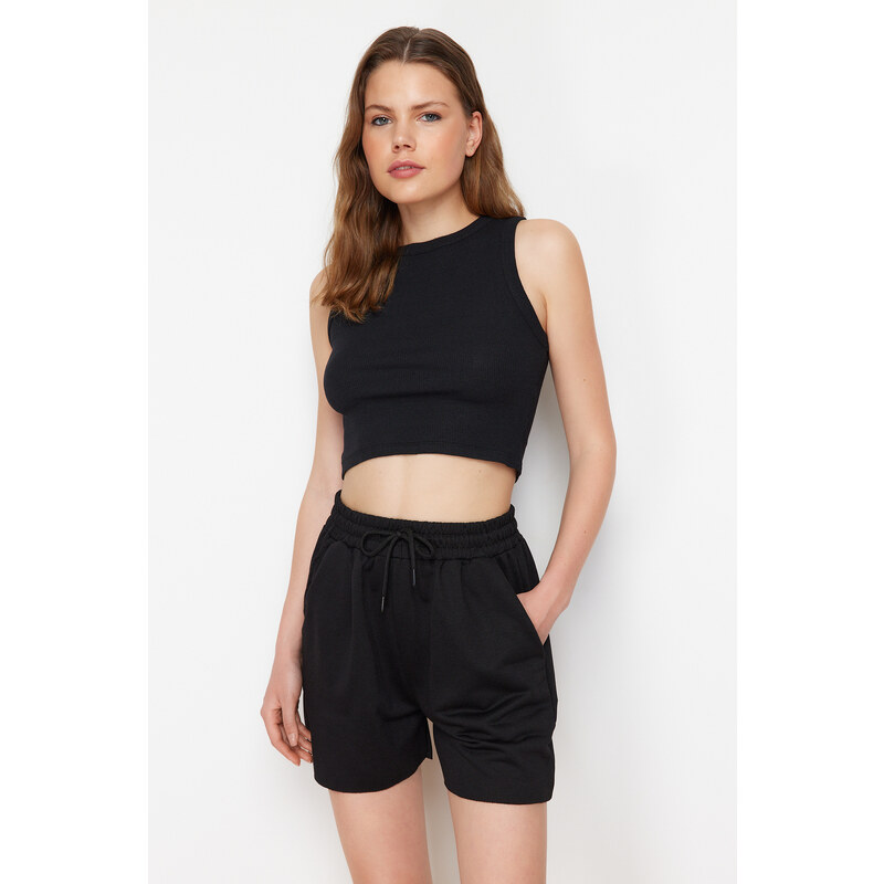 Trendyol Black Ribbed Tank Top and Shorts Flexible Knitted Tank