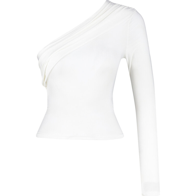 Trendyol White Asymmetric Sleeve Fitted Stretch Knitted Blouse