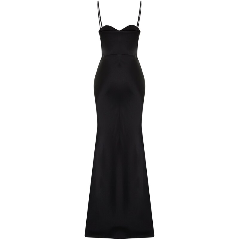 Trendyol Black Body-fitting Woven Corset Detailed Satin Long Evening Evening Dress