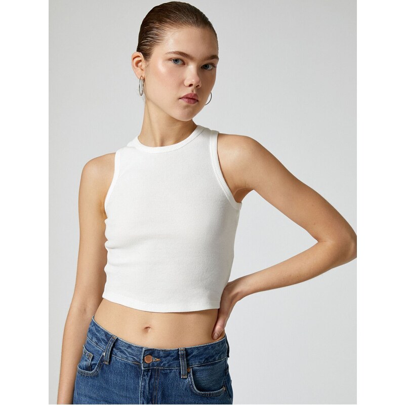 Koton Basic Crop Undershirt Crew Neck Ribbed Cotton