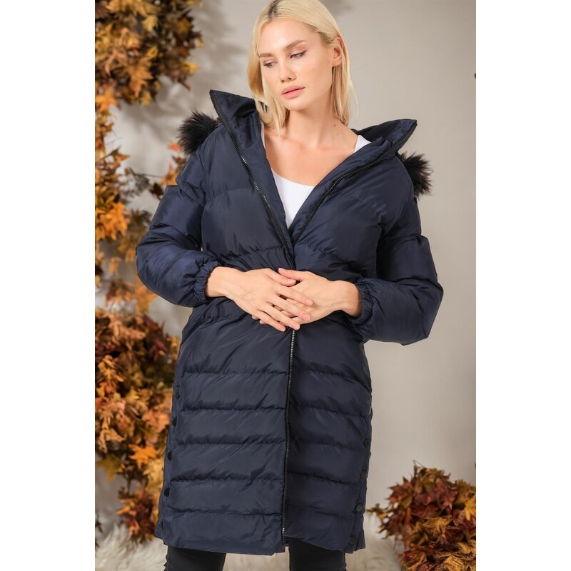 Z6740 DEWBERRY WOMEN'S COAT-PLAIN NAVY BLUE