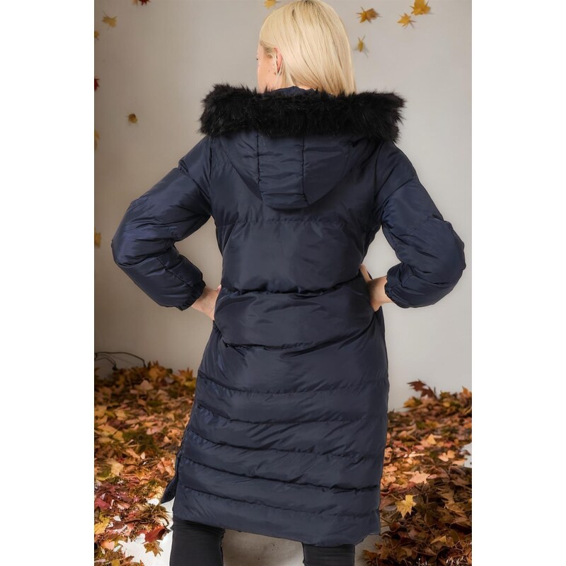 Z6740 DEWBERRY WOMEN'S COAT-PLAIN NAVY BLUE