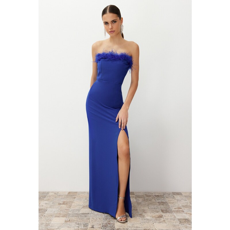 Trendyol Saks Body-fitting Woven O-Neck Evening Evening Dress