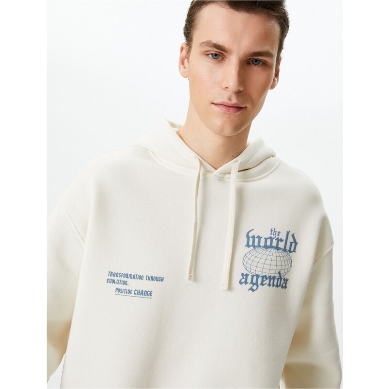 Koton Oversize Sweatshirt Hooded with Printed Slogan on the Back