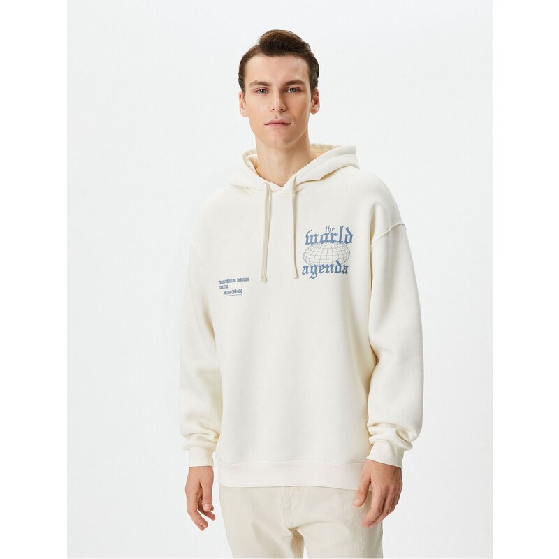 Koton Oversize Sweatshirt Hooded with Printed Slogan on the Back