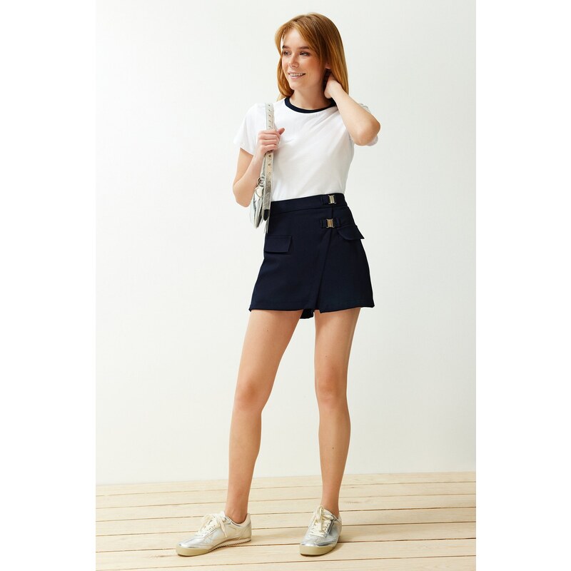 Trendyol Navy Blue Pocket Detailed Mini Woven Short Skirt